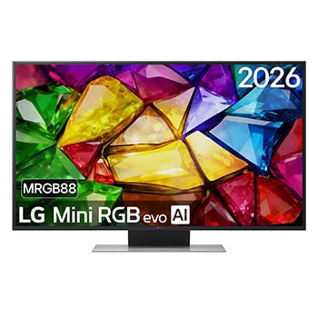 Vooraanzicht van 86 inch LG Mini RGB evo AI MRGB88 4K Smart TV  2026 86MRGB88B9B